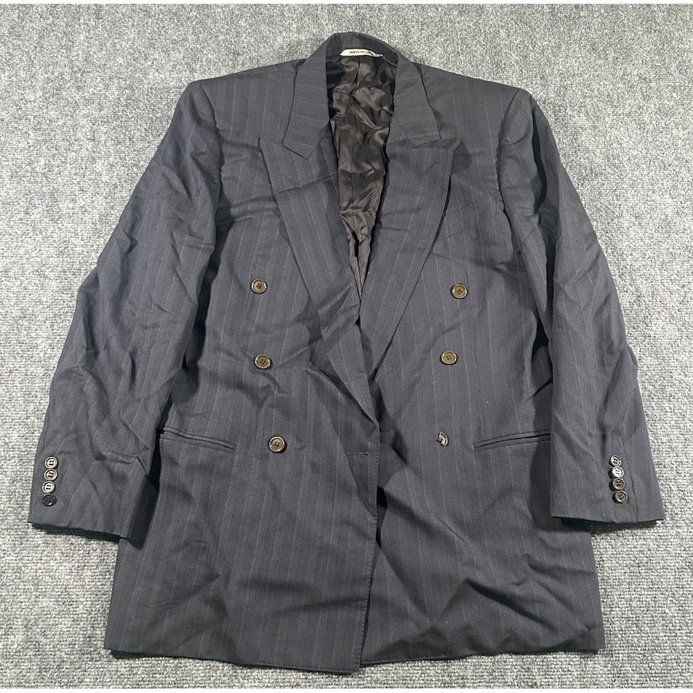 Canali Mens Grey Pinstripe Lined Wool 40R Double Breasted Blazer Made In Italy